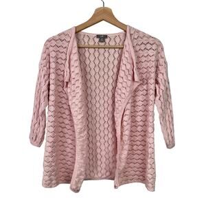 J. Jill Women's Petite XS Linen‎ Blend Pink Open Front Knit 3/4 Sleeve Cardigan